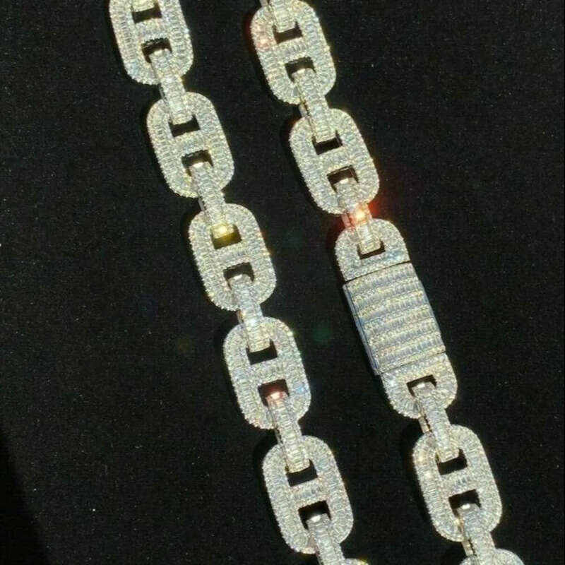 Ice out bracelet moissanite chain Vvs Cuban Chain Link Baguette Moissanite Dia Mariner