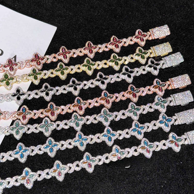 New 15mm Marquise Flower Design Hip hop Jewelry Iced out Unisex Cuban Link Chain Sier Moissanite Bracelet