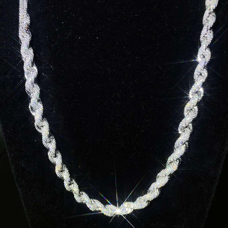 New Arrival Fashion Jewelry Popular White Gold Plated S Iced Out 8mm Vvs Moissanite Hip Hop Rope Chain Necklace for Men
