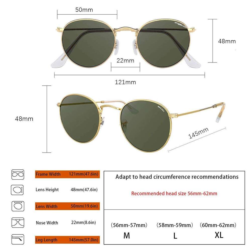 JULI Classic Round Sunglasses for Men Women UV400 Protection Glass Len Gafas De Sol 8802