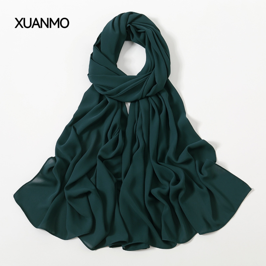 K2005 Breathable long chiffon headscarf new solid color triangle headscarf women's versatile Muslim scarf accessories