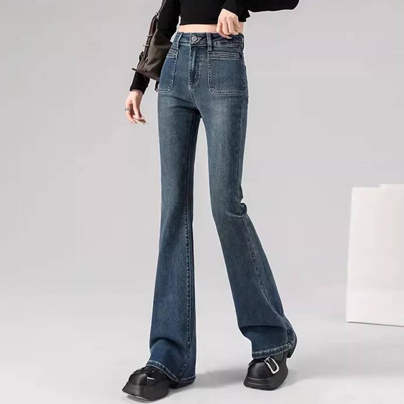 Spring Woman High Waist Vintage Flare Jeans Girls Korean Y2k 2000s Bell Bottom Pants Female Streetwear Gray Blue Denim Trousers dongdumaoyi