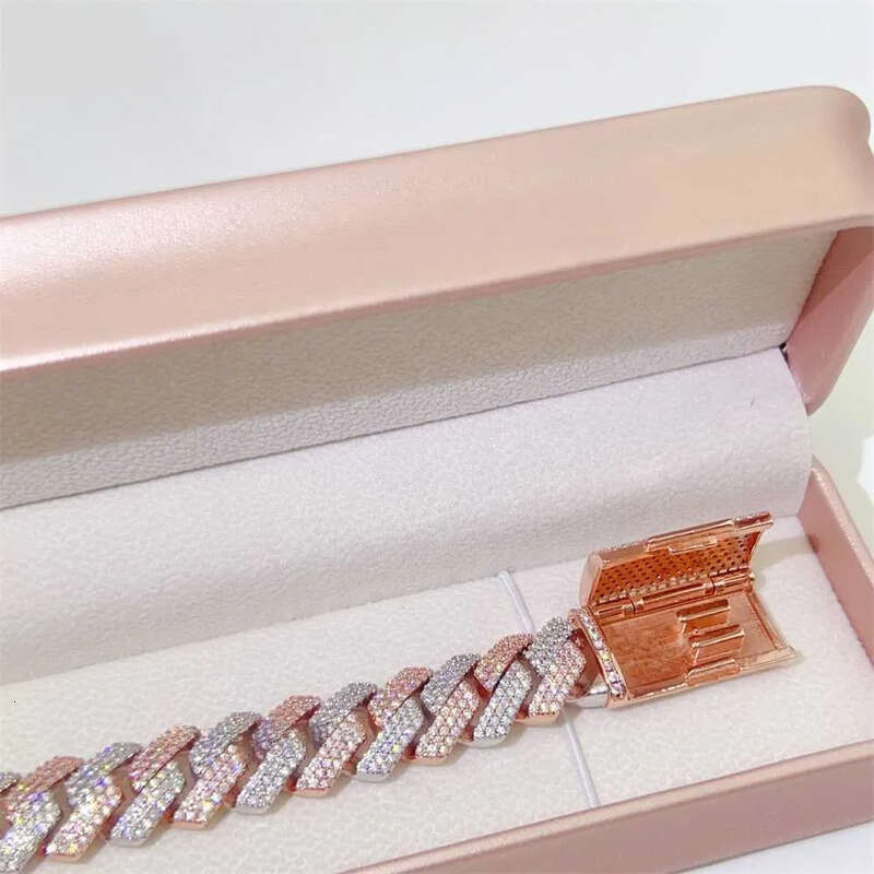 Custom 14mm jewellery two tone rose gold chain moissanite cuban link bracelet