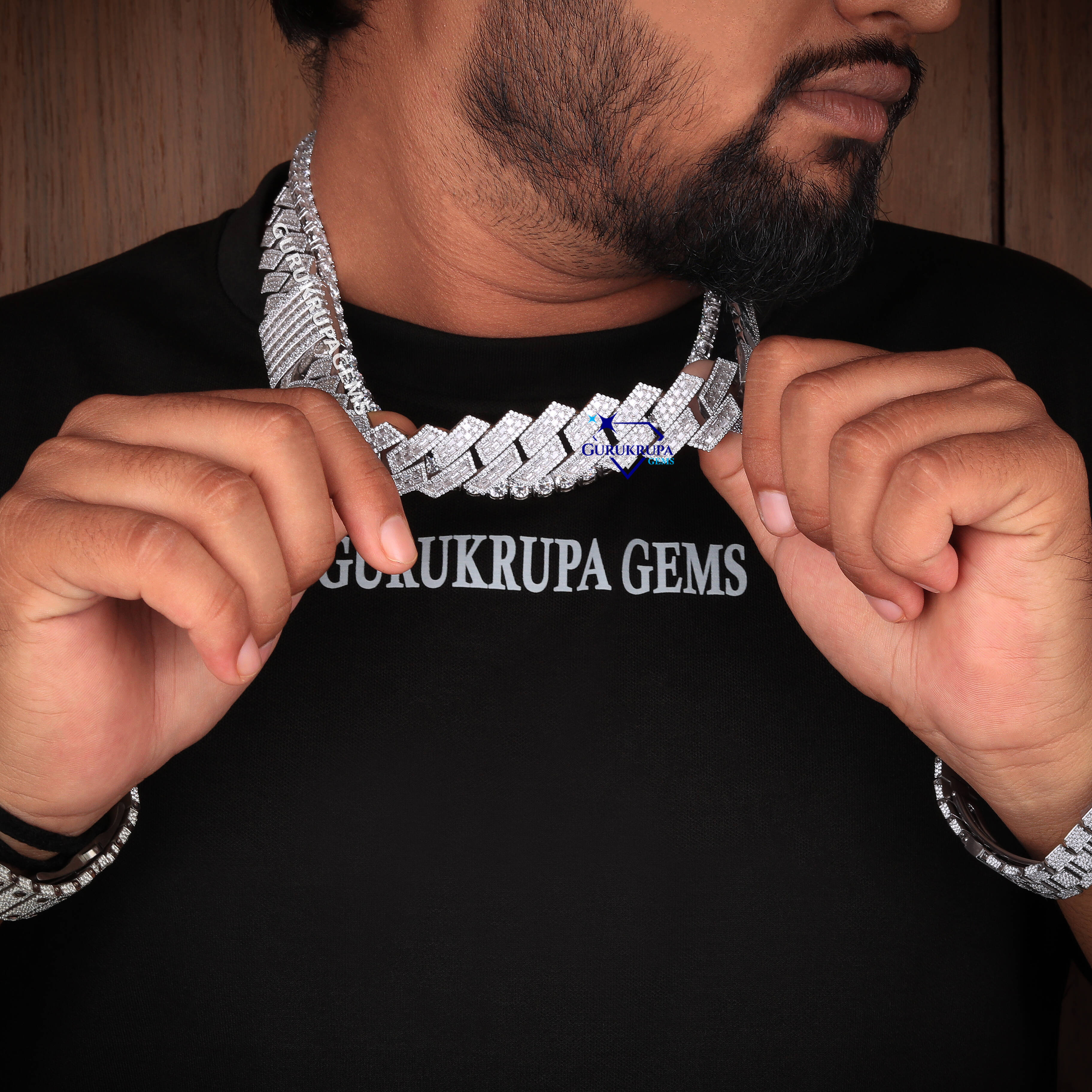 Premium 925 Silver Moissanite Chain with Matching Diamond Watch Iced Out Cuban Set for Men Stylish Hip Hop Bling