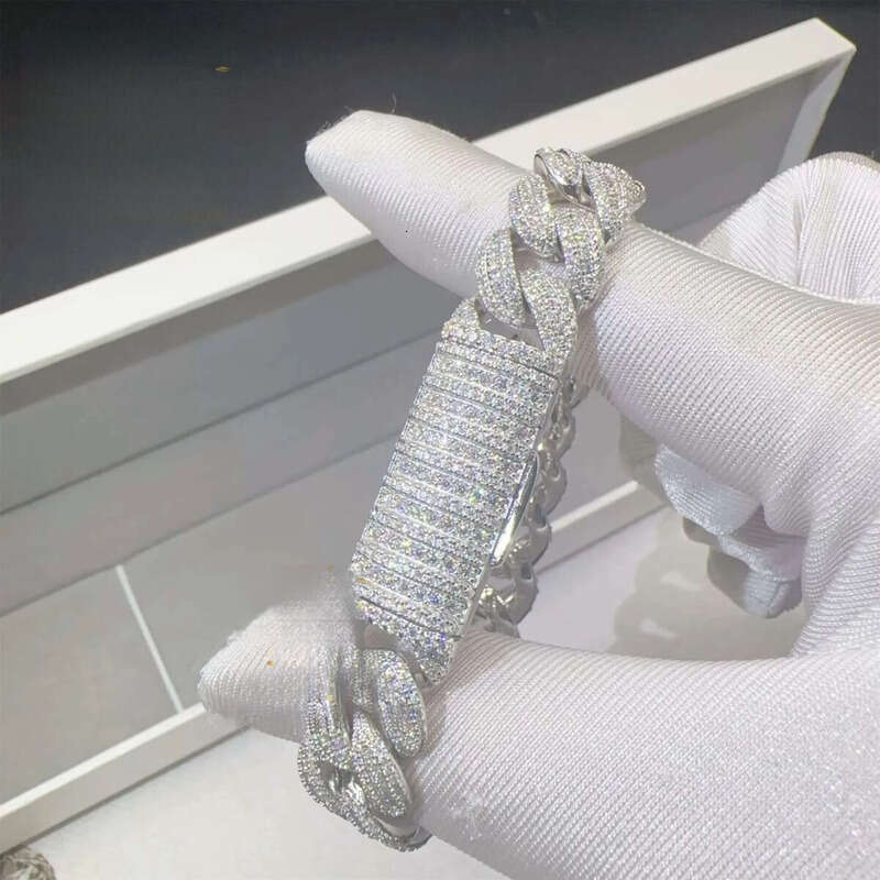 13mm Rapper Style Solid Sier Iced Out Hip Hop Jewelry VVS1 Moissanite Dia Cuban Link Chain Bracelet Men