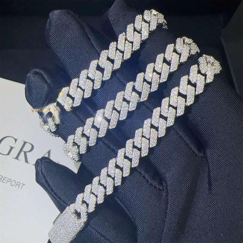 Necklace chain 8mm Two Rows Iced Out Man Hip Hop Jewelry GRA Certificates Pass Dia Tester VVS1 Moissanite Cuban Link Chain Men