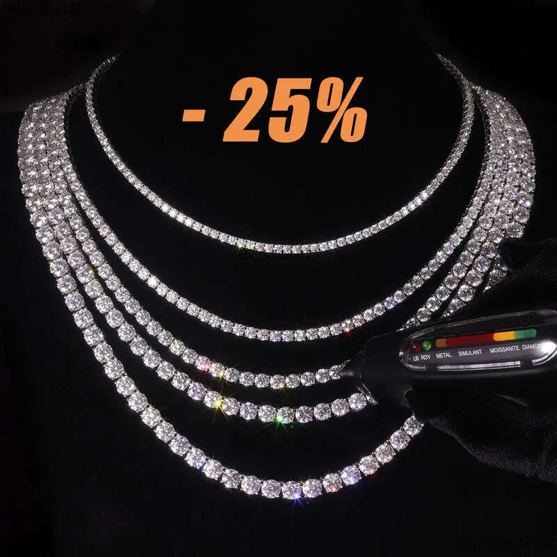Iced Out D Color VVS Sterling Sier 2MM 3MM 4MM 5MM 6.5MM Moissanite Dia Necklace Tennis Chain For Men Women