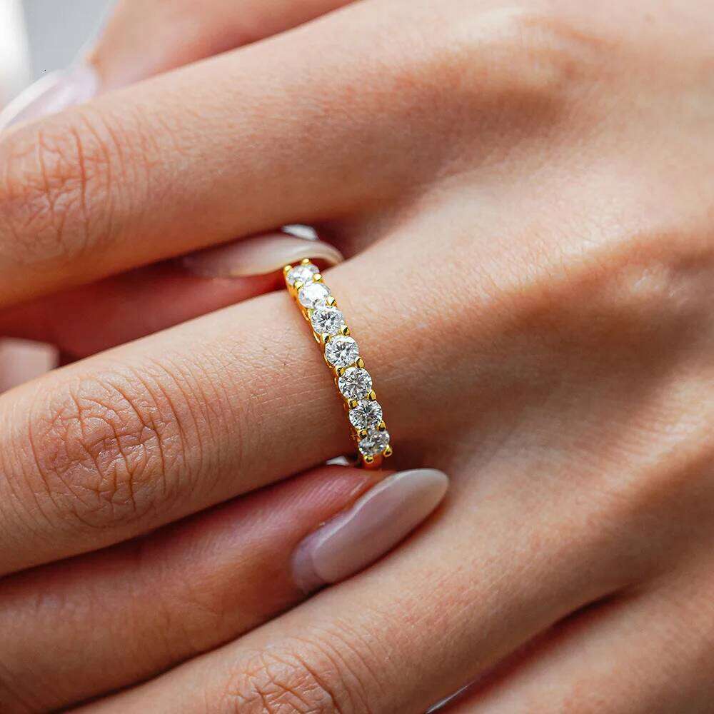 TEN CARATS S sterling sier GRA 3mm Moissanite seven-star row ring for women, gold-plated 14K jewelry gift