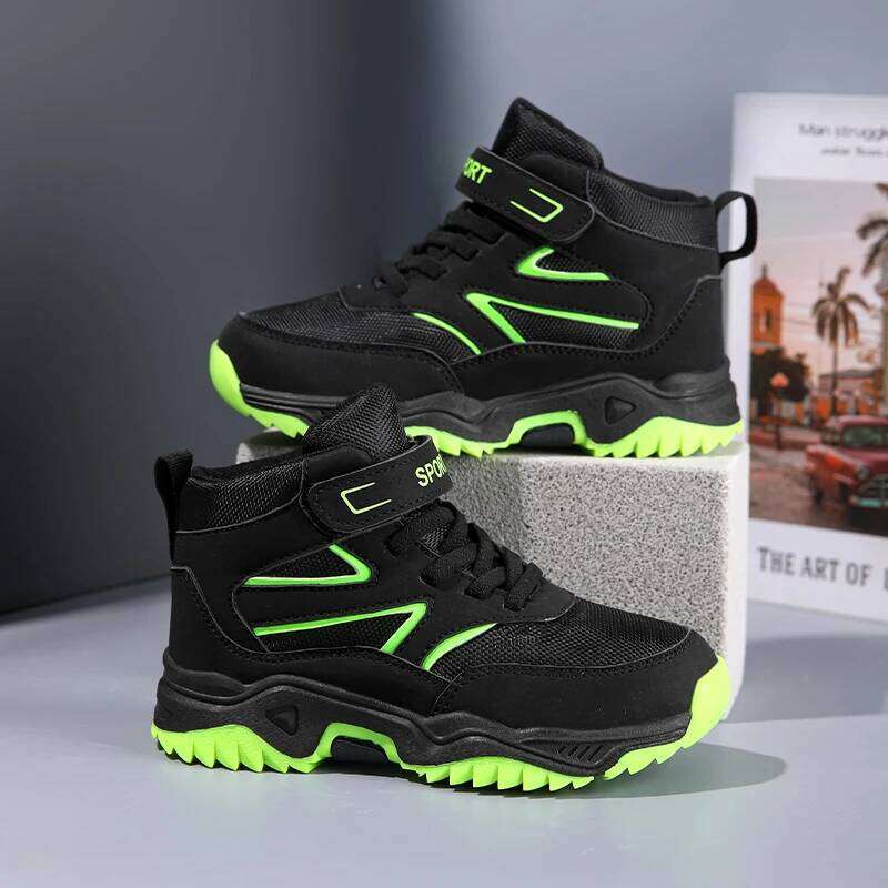 New Boys' Sports Non-slip School Children's Leather Breathable Running Black Fashion Hiking Shoes Sneaker Size 29-40