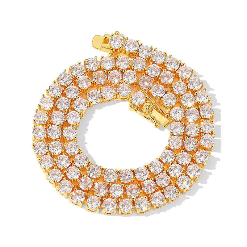 Chain For Women Plated Gold 5MM Wide 1 Row CZ Dia Tennis Bracelet Necklace Men Rapper Hip Hop Designer Jewelry Woman Luxe Christmas Gift