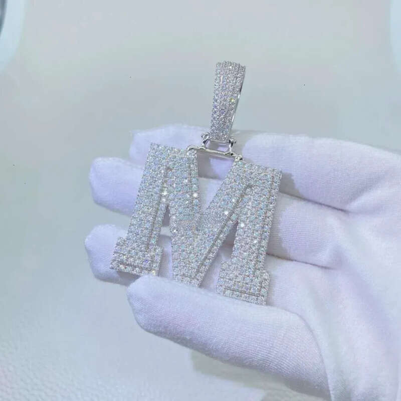 Hip Hop Sier Jewelry Vvs1 Moissanite Dia Custom Name Stone Initial Letter Pendant Necklace