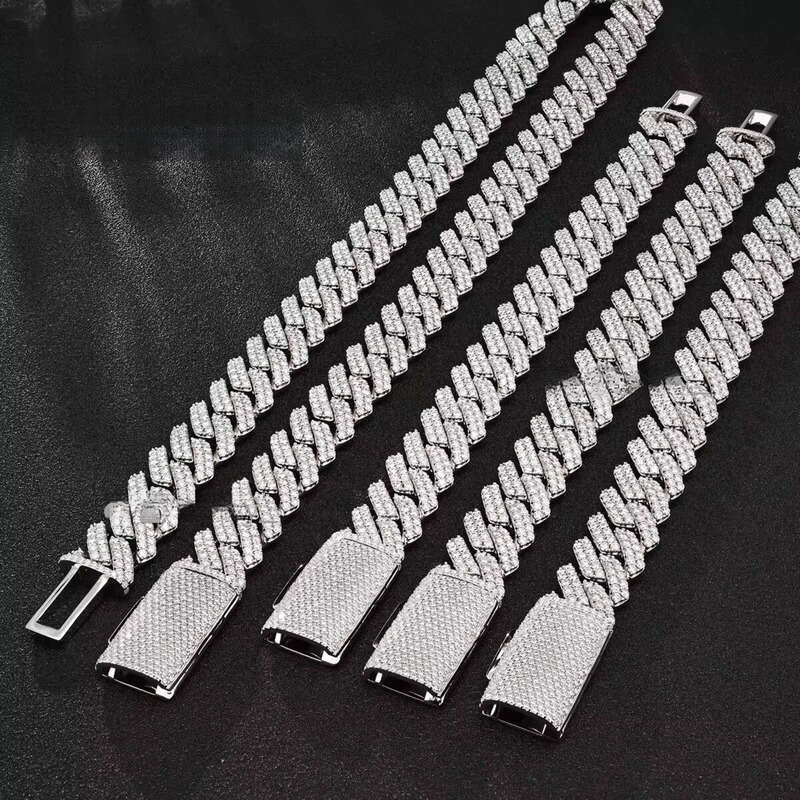 Wholesale 8mm 10mm 12mm Necklace Men Hip Hop Two Row Vvs Dia Sier Moissanite Cuban Link Chain