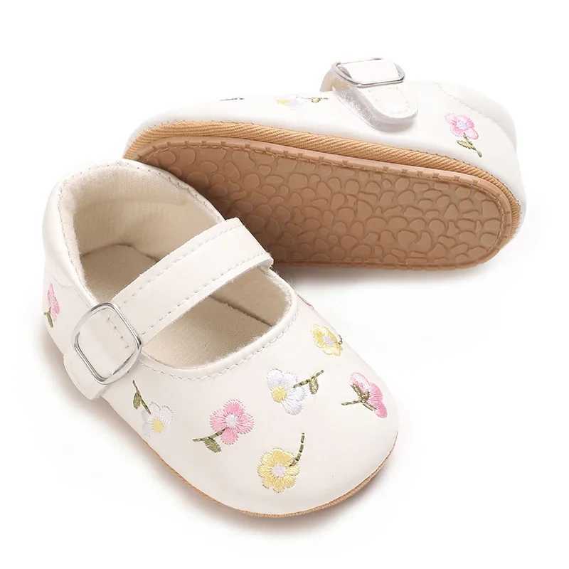 Baby Girls Mary Jane Flats PU Leather Infant Dress Shoes Floral Embroidery Princess ShoesJ250930