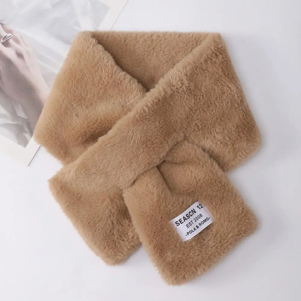 Winter Warm Solid Color Cross Scarf Faux Rabbit Fur Plush Thicken Neck Scarf Neckerchief Wrap Women 250929