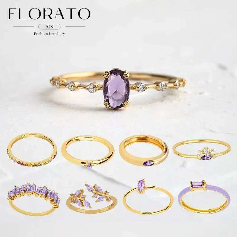 Gold Plated Purple Crystal For Women Romantic Engagement Wedding Ring Fashion Jewelry Gifts 6/7/8size