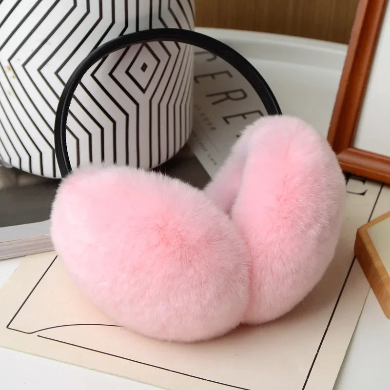 Retractable Rex Rabbit Fur Ear Muffs for Women Winter Warm Fleece Lined Extreme Cold 250930