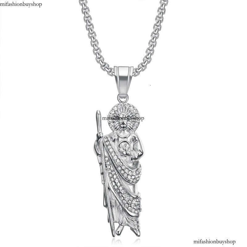 Hip Hop St.Jude Pendant Necklace Full Zircon 316L Stainless Steel Gold Plated Mens Jewelry