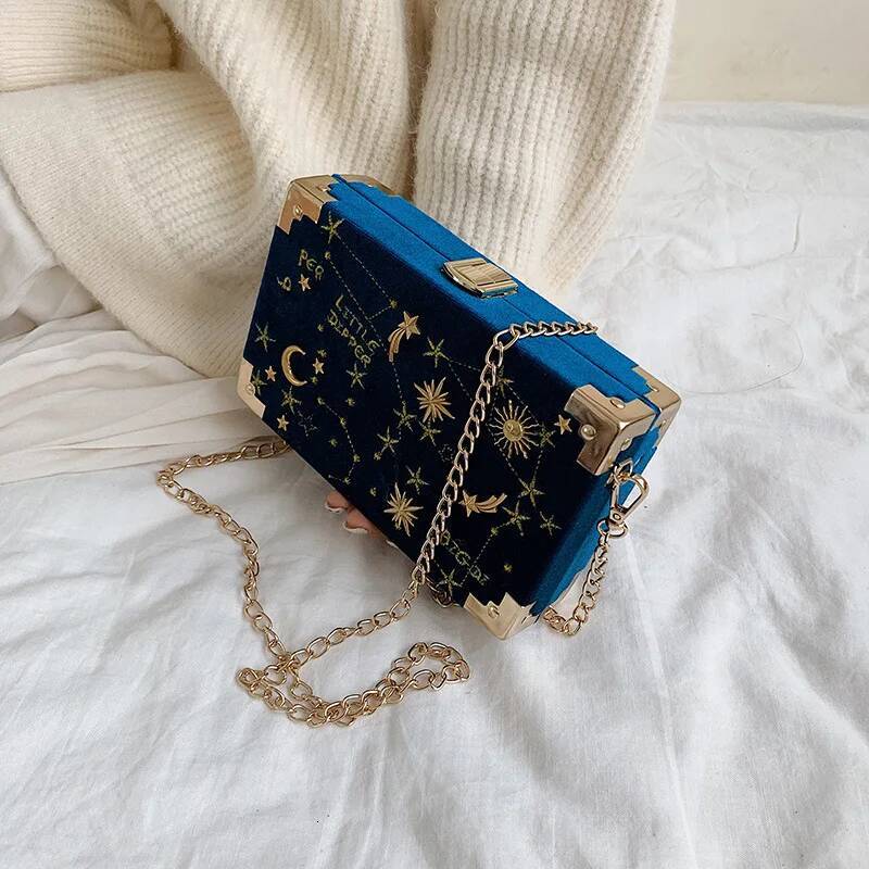 Metal Badge Box Shape Handbag Purse Women Black Chain Party Clutch Kawaii Shoulder Crossbody Messenger Bag high-quality