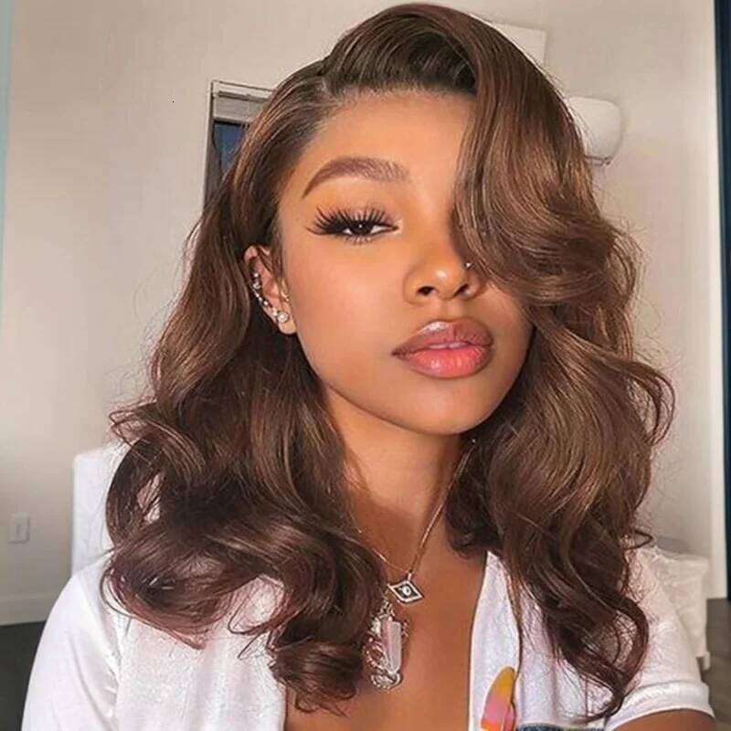 250% Bouncy Bob Short Human Hair Wigs 13X6 Swiss HD Lace Front Chocolate Brown Body Wave Glueless Colored Wig Xiusiyuan2510