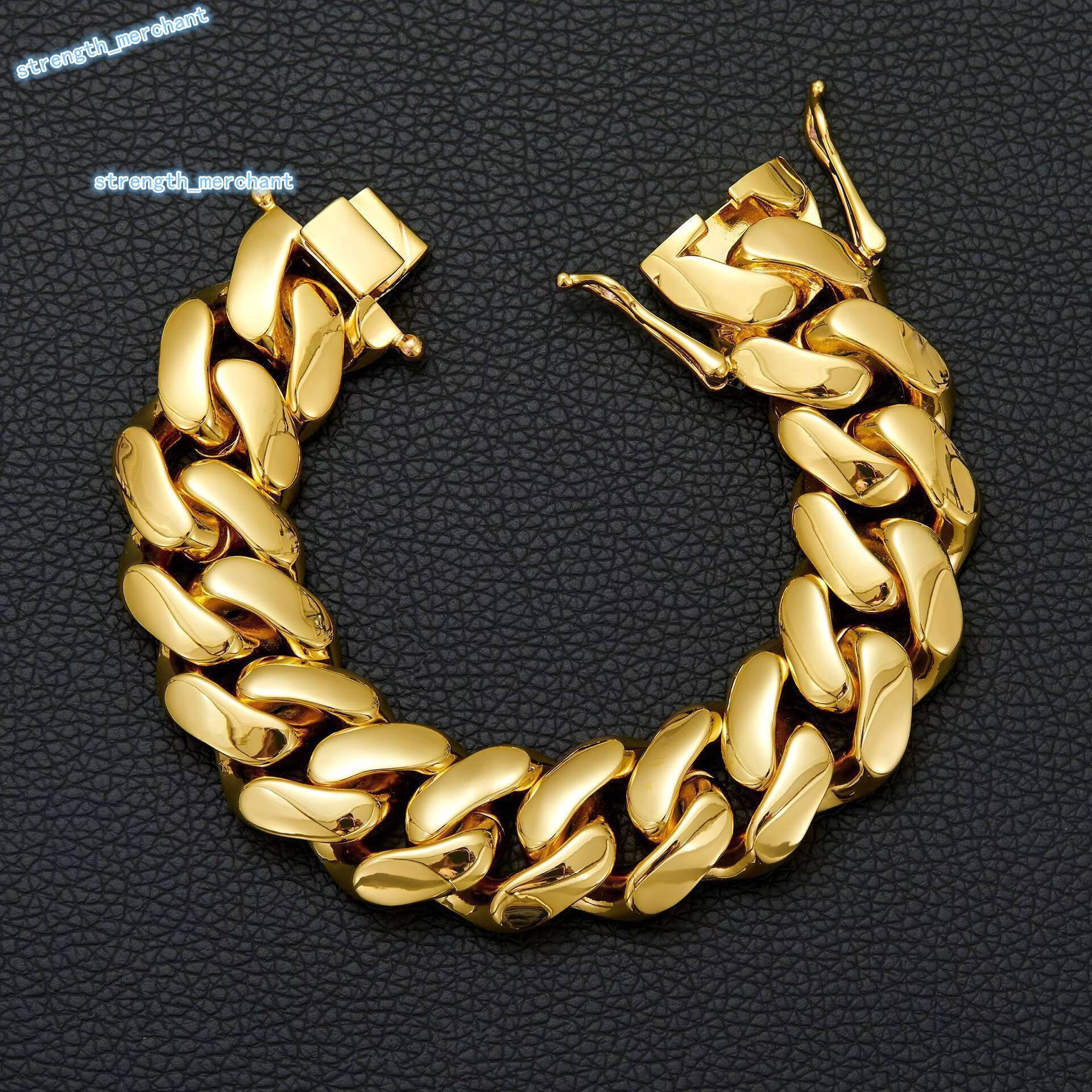 In Stock Chunky 22MM Luxury Brand 14K 18K Gold Link Chain Men HipHop Miamist Flat Round Cuban Chain Necklace Bracelet