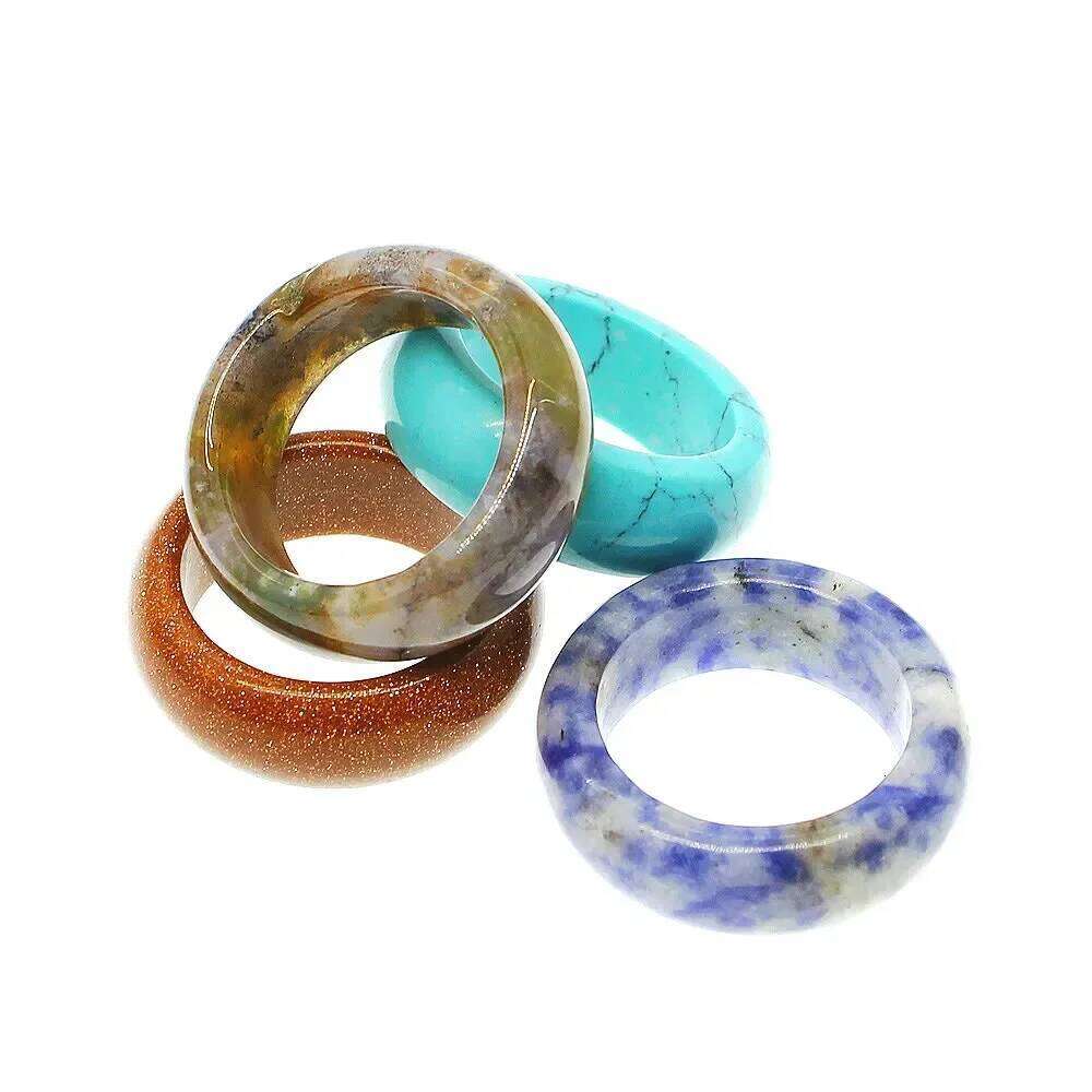 Natural semi-precious Stone Attractive Unisex Ring Jewelry Agate Various Gemstone Rings Two Models Face Width 6/8mm