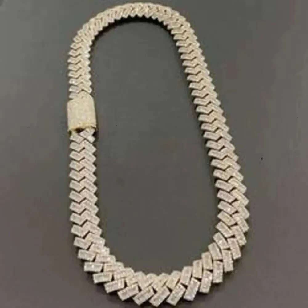 15mm Baguette Iced Out Sier Hiphop VVS Dia Moissanite Cuban k Chain