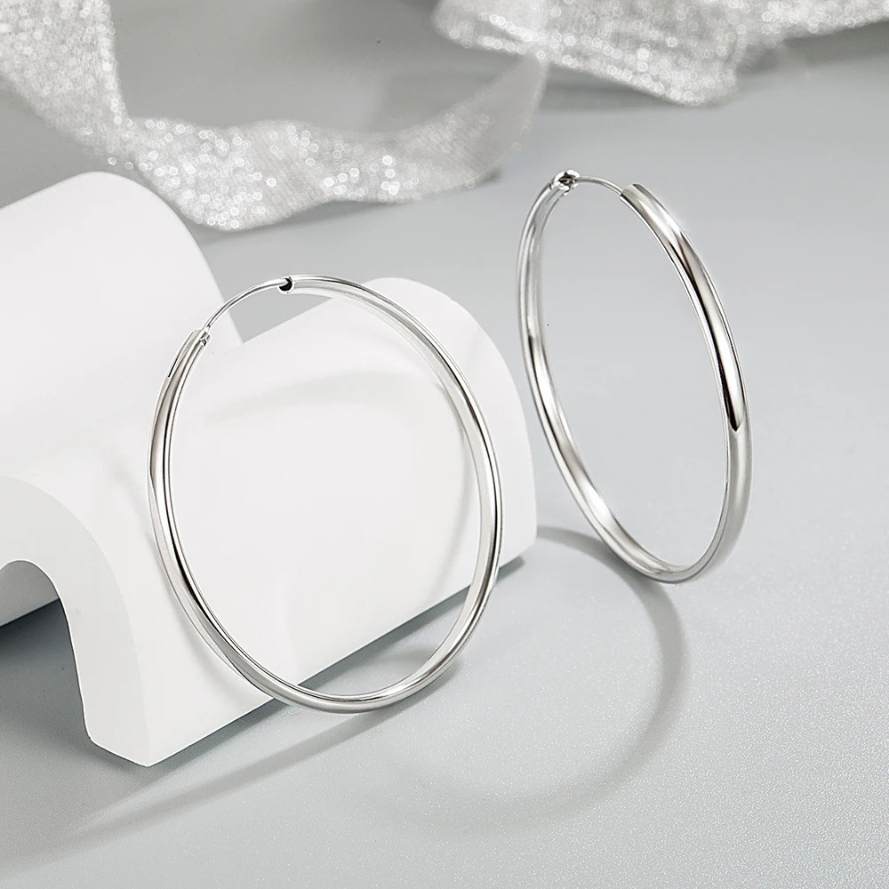 Real 925 Sterling Silver Womens Jewelry Fashion Round Hoop Earrings FQL23634 250930