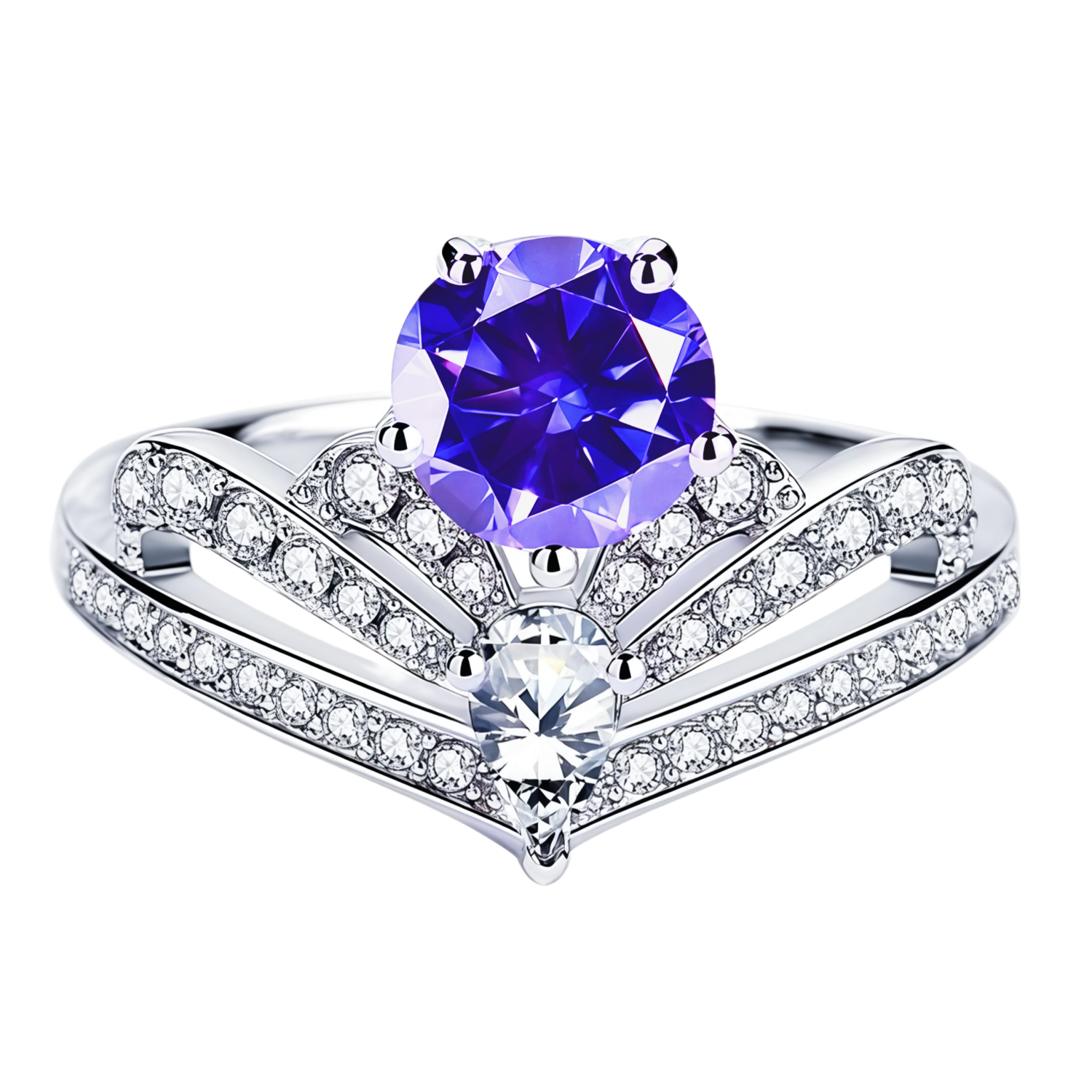 WenGem Jewelry 1CT Moissanite 3-Crown Ring for Women Luxury Fashionable Multicolor Birthstone Band Anniversary Jewelry Gift 925 Sterling Silver Plated