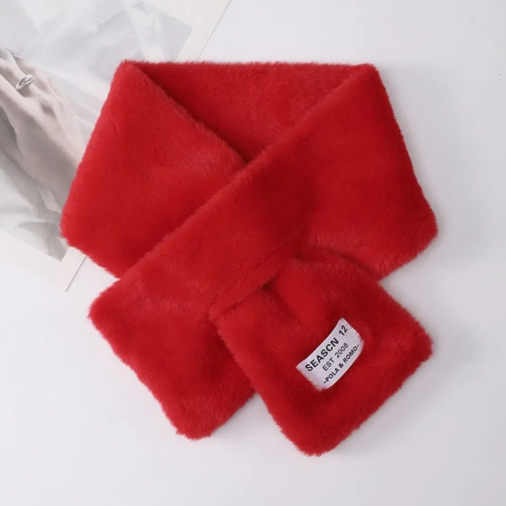 Winter Warm Solid Color Cross Scarf Faux Rabbit Fur Plush Thicken Neck Scarf Neckerchief Wrap Women 250929