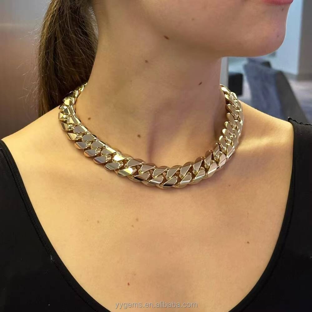 Customized Trend Plain 18K Real Gold Plated Miami Cuban Lidynamic Chain Solid 925 Silver Men Women Chain Moissanite Lock Cuban Necklace Jewelry