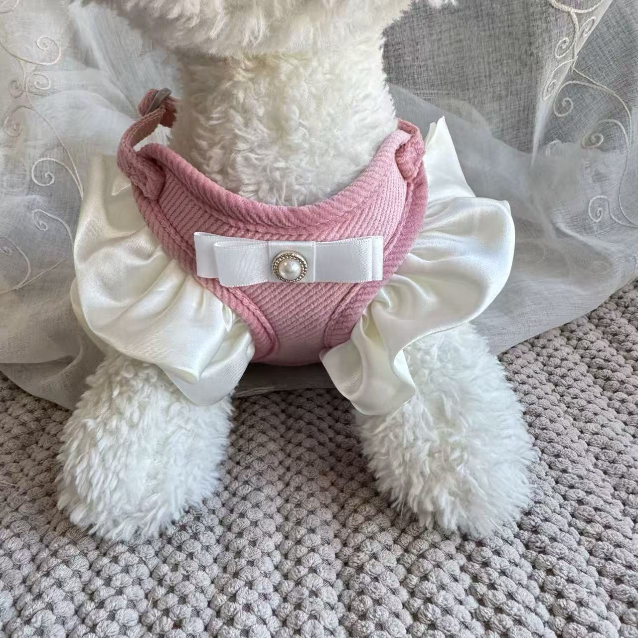 T1444 Pet Cat Dog Small Dog Vest Harness Leash Dog and Cat Walking Leash Korean Style Lace Bowknot