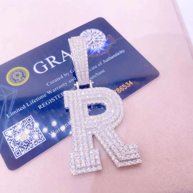 Hip Hop Sier Jewelry Vvs1 Moissanite Dia Custom Name Stone Initial Letter Pendant Necklace