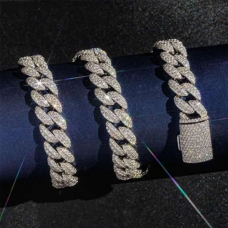 fashion pendant jewelry iced out hip hop sier 15mm wide round shape moissanite cuban necklaces and bracelets unisex