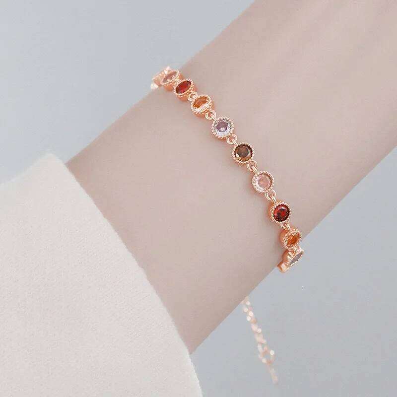 Sterling Sier Rainbow Zircon Round Chain Charms Bracelets Woman Couple Designer Jewelry Accessories Wholesalea Jewellery