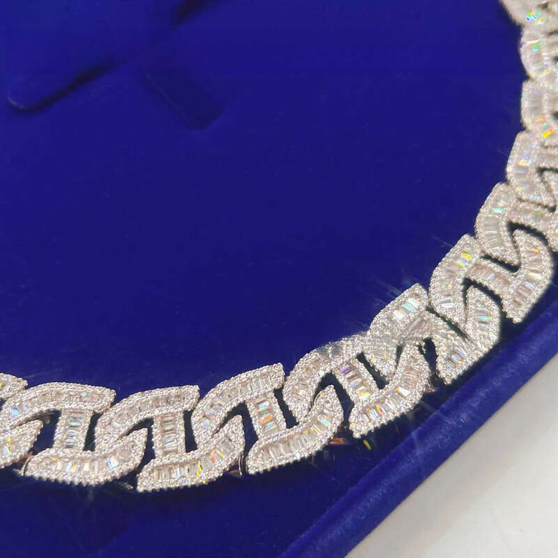 Bling Fine Hip Hop Jewelry Baguette Dia Men Necklace Sterling Sier Fully VVS Moissanite Cuban Link Chain