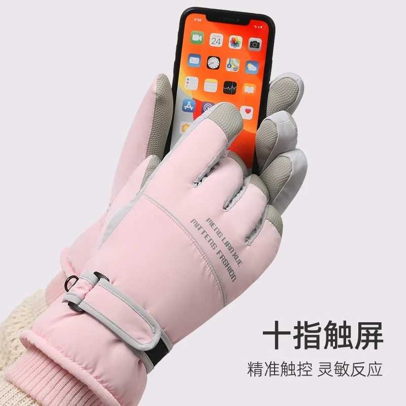 Mens and womens skiing gloves winter outdoor cycling touch screen anti slip velvet windproof warm gloves waterproof Z250925