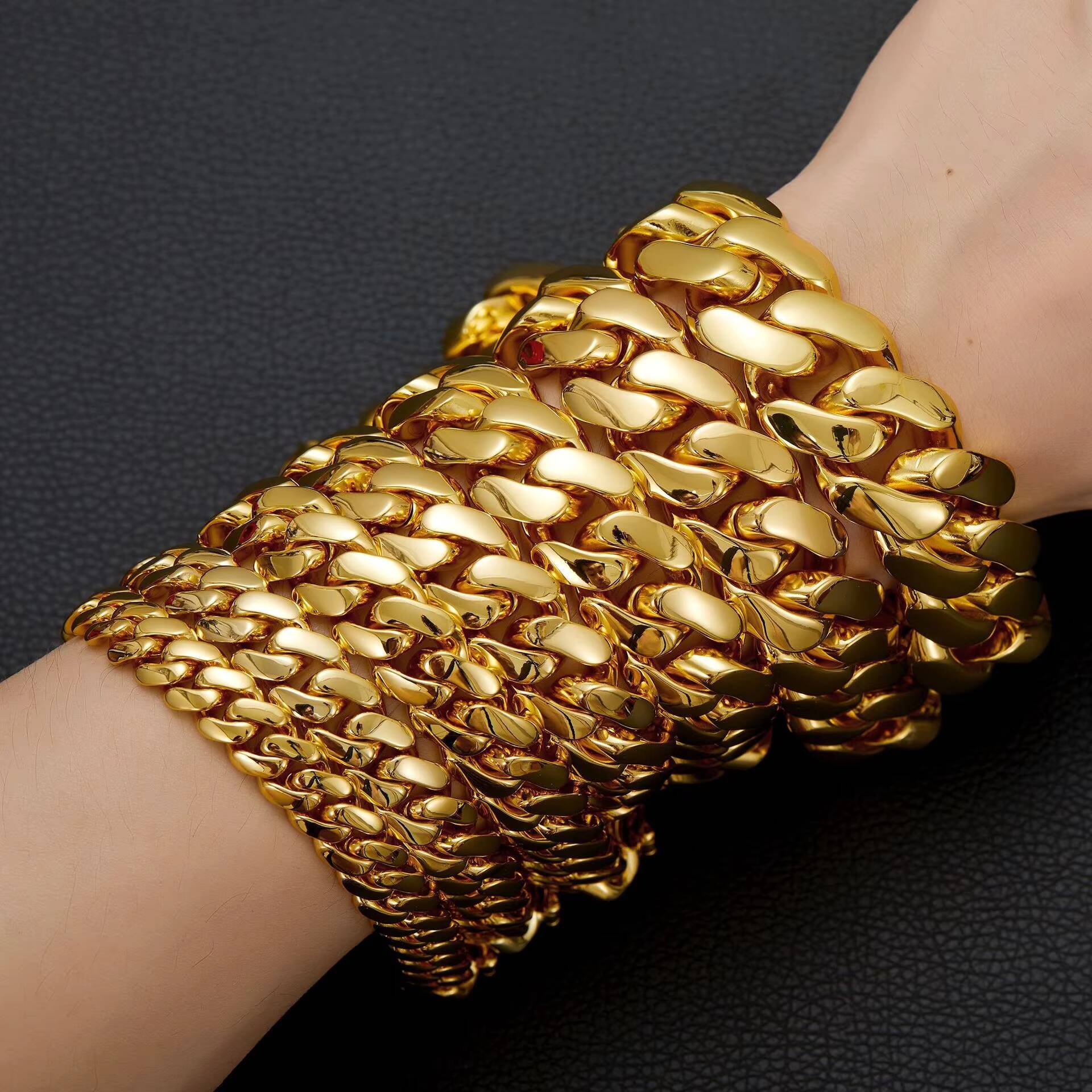In Stock Chunky 22MM Luxury Brand 14K 18K Gold Link Chain Men HipHop Miamist Flat Round Cuban Chain Necklace Bracelet