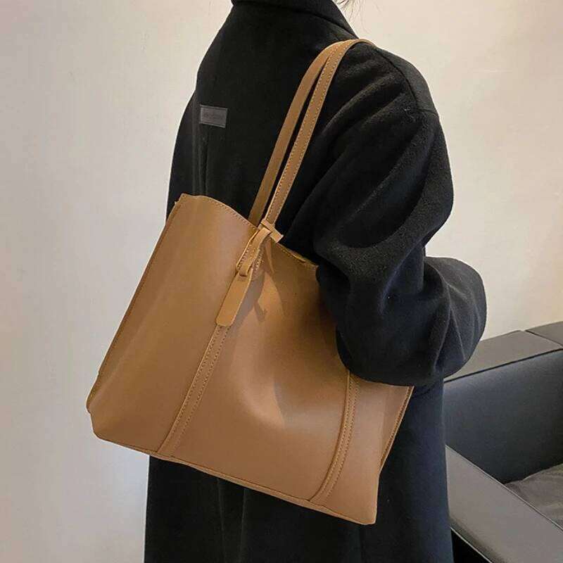 Large Capacity Women's New Soft Leather Tote Bag, Casual and Versatile Single Shoulder Bags for Woman Korean Style Handbags