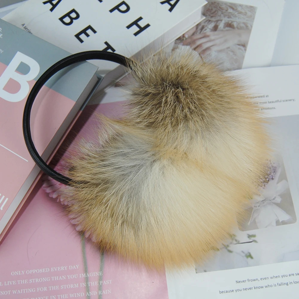 Style Ladies Fox Fur Earmuffs Winter Women Warm Real Fox Fur Earmuffs Girls Earlap Ultra Large Ladies Plush Earmuff 250930