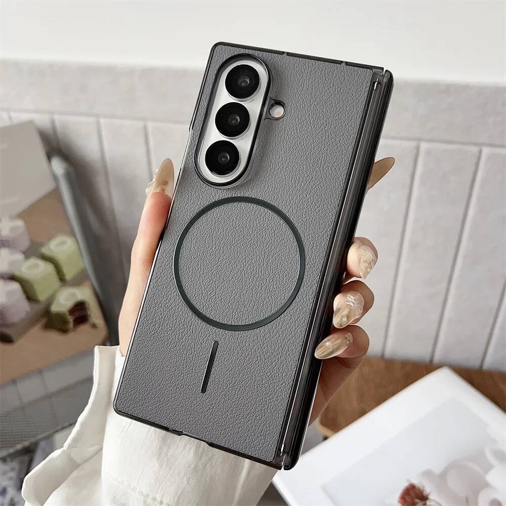 Leather Magnetic Half Pack Phone Case for Samsung Galaxy Z Fold 7 6 5 4 Fold5 Fold6 Fold7 Hinge Protective Cover Durable Slim