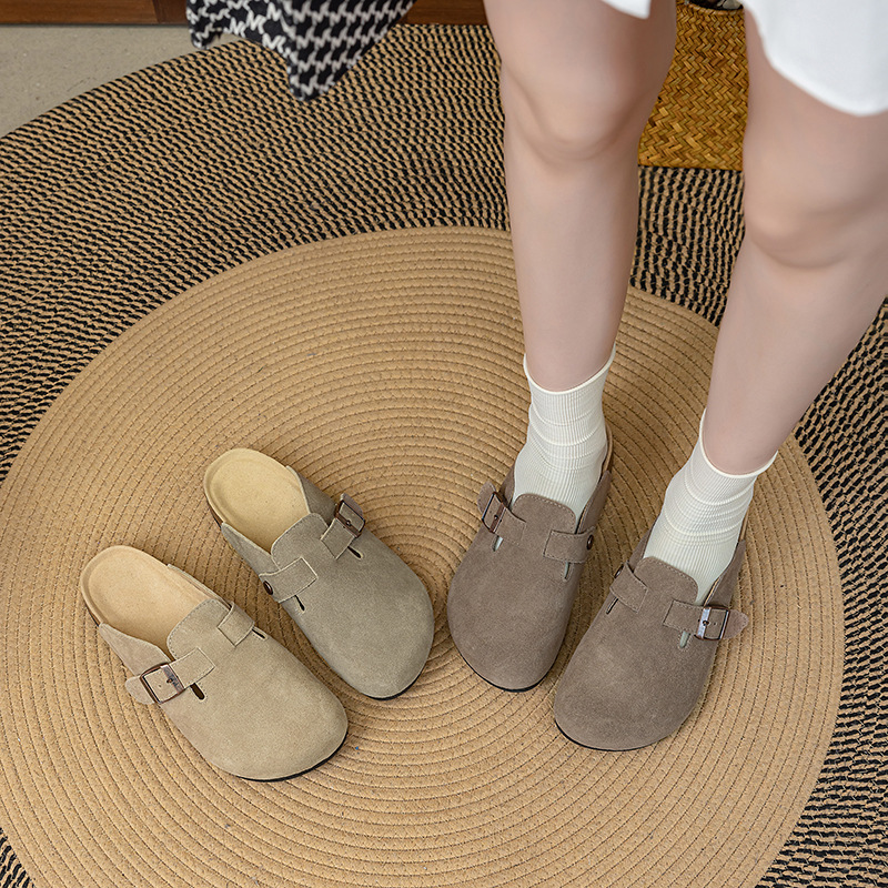 Designer shoes free shipping High quality Leather thick soled height increasing slippers new cork exterior casual shoes brown sand color