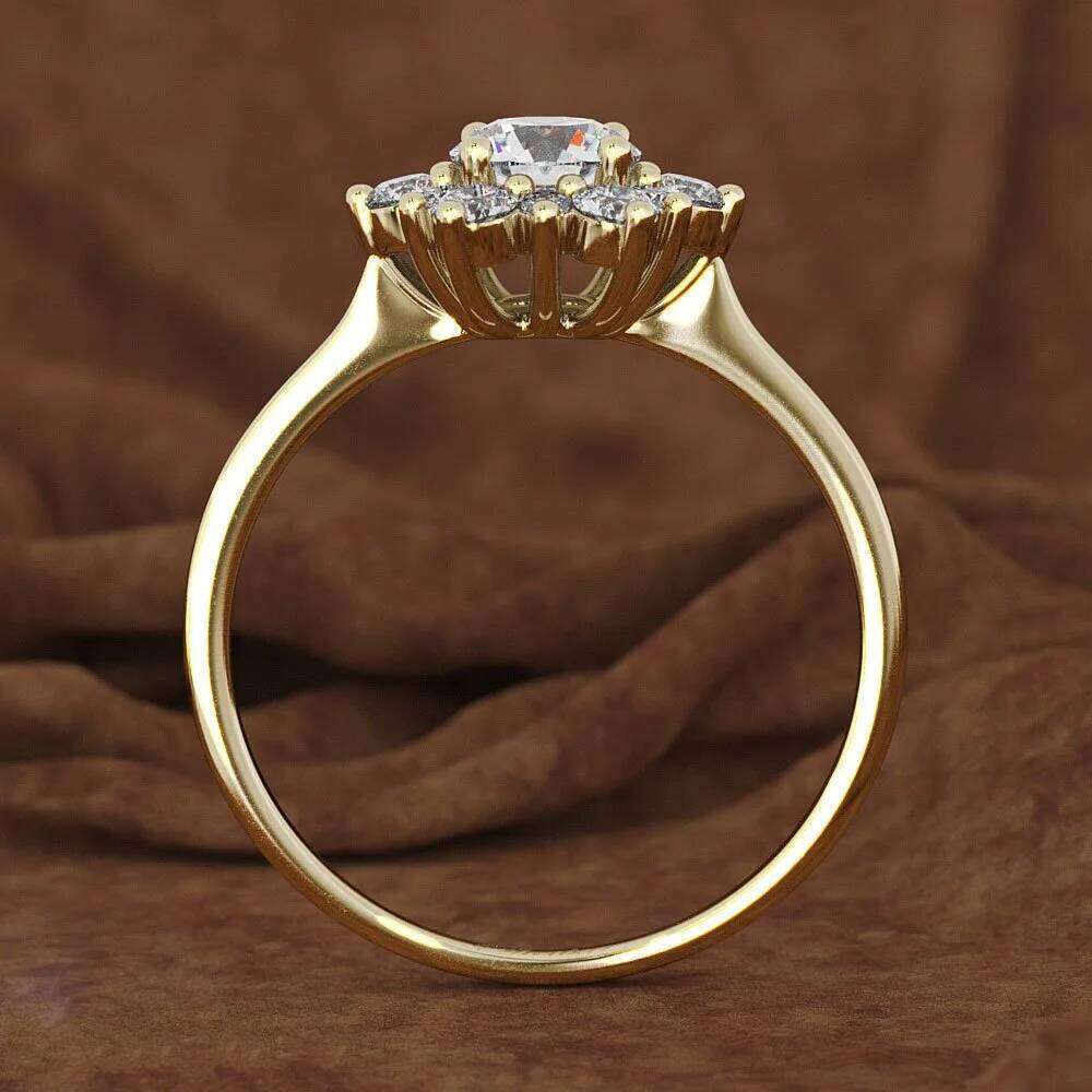Yellow 1.5 Carats for Women Engagement Bizuteria Anillos Gemstone 14K Gold and Dia Wedding Ring