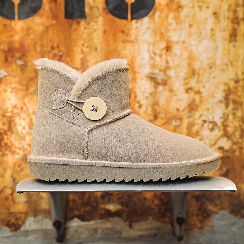 EBV designer shoes hot free shipping High quality cowhide winter snow boots anti slip thick button fashion cotton shoes for women black grey brown kha
