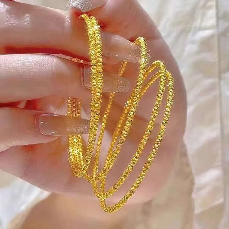 DHCollections Pulseiras & Bangles Copper Gold Multilayer Bouncy Bead Triple Loop Open Stretch Bracelet