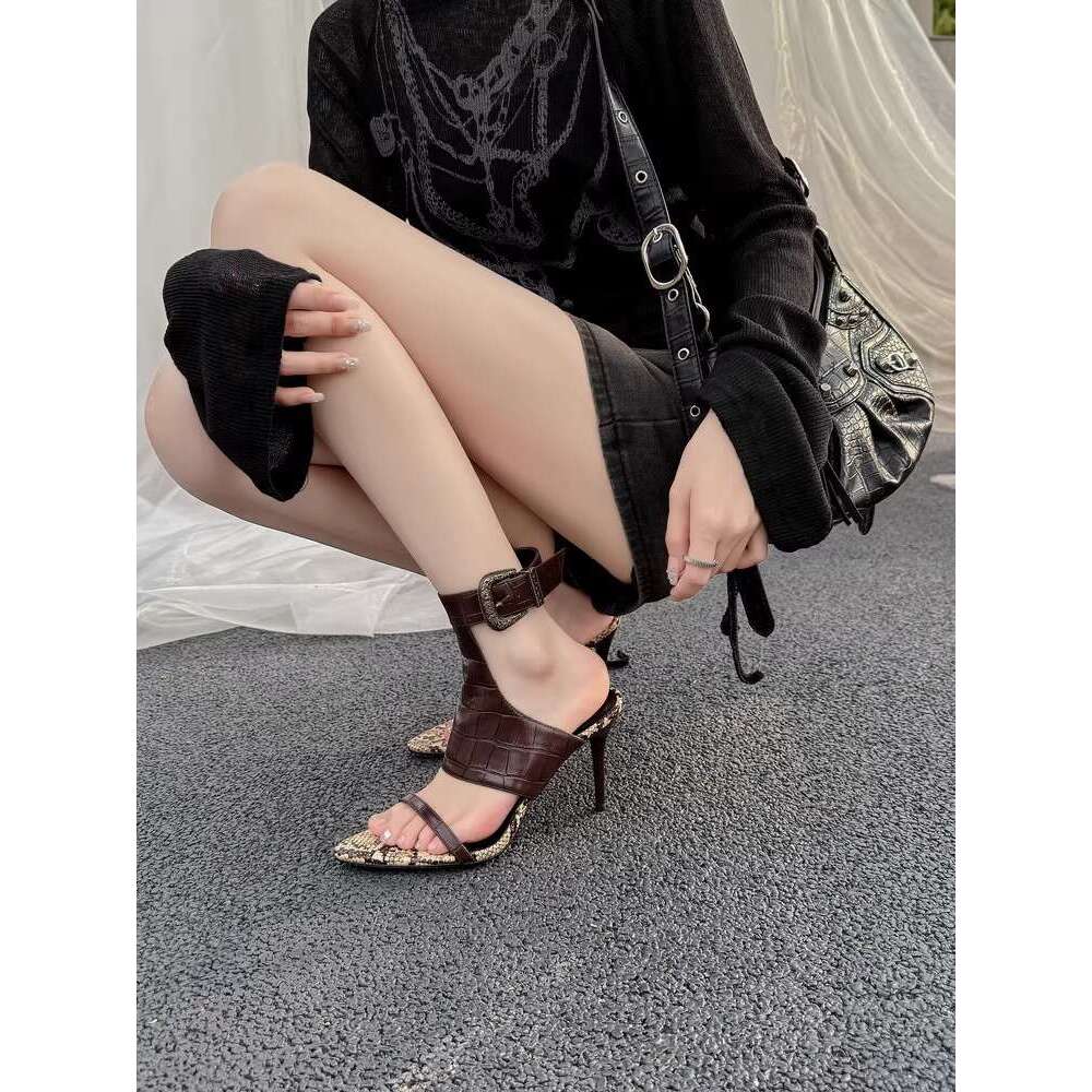 35-42 Plus Size Designer Shoe Black heelegant High heels Sexy Goddess Style with Dress Fashion Shoes Pointed Stiletto Open Toe Sandals