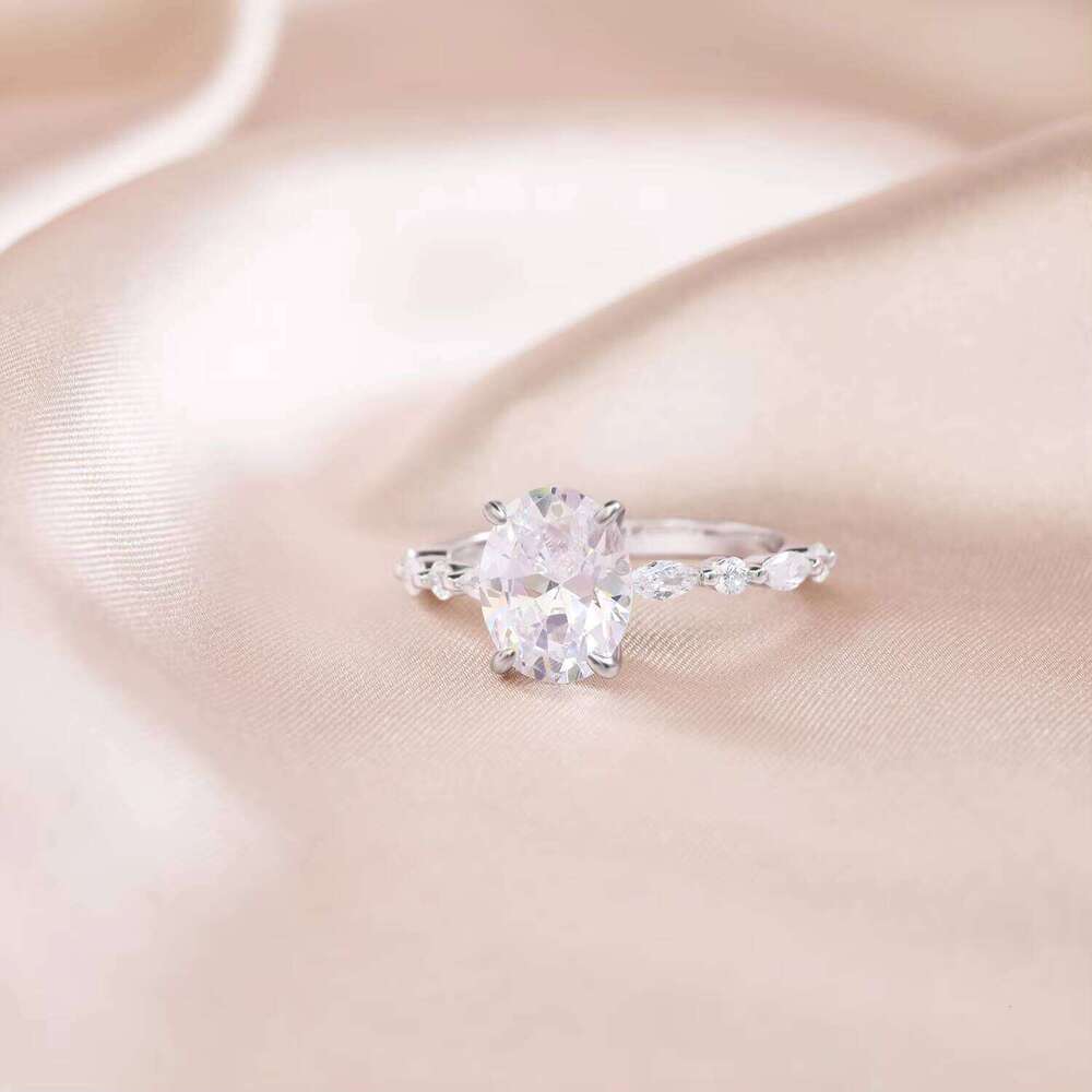 OAHLAN Sterling Silver for Women Oval Cut VVS Moissanite Ring Ring Engagement Wedding Ring Solitaire Halo Fashion Jewelry