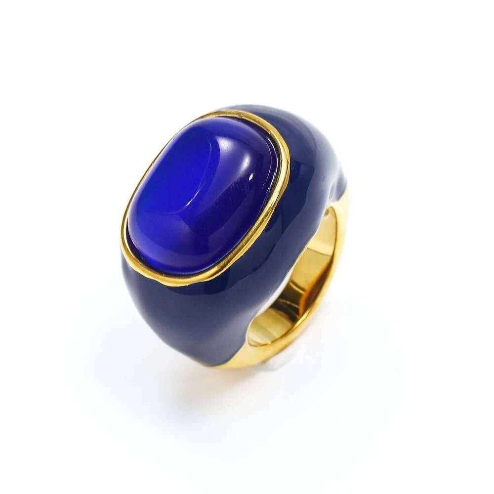 Natural Gemstone Enamel for Women Gold Plated Stainless Steel Statement Ring Wholesale