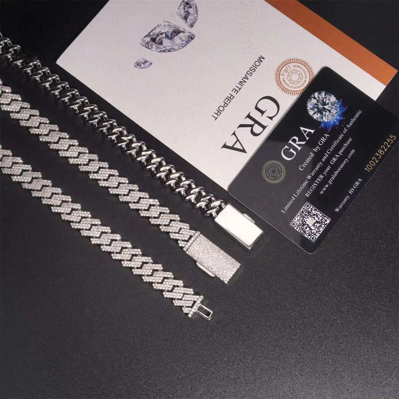 Hot Sale Straight 12mm Two Row Hip Hop Iced Out Sterling Sier Moissanite Necklace Cuban Link Chain