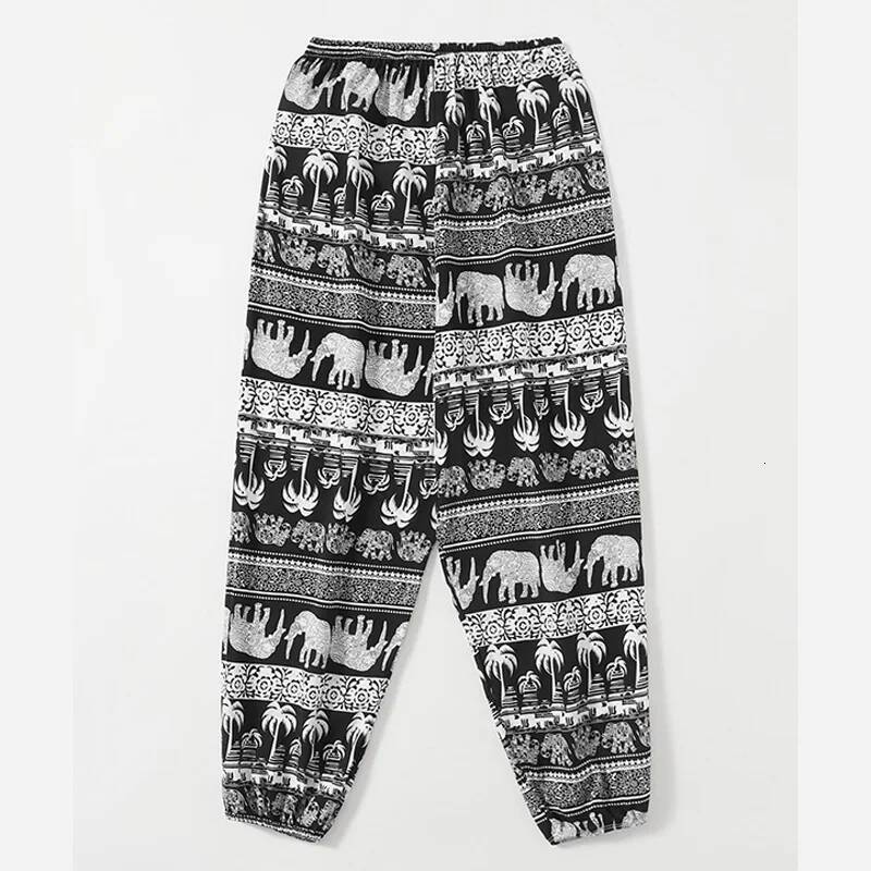 Ladies' spring and summer thin tropical style bamboo tree elephant print casual pants like outdoor sports ankle binding sunscree dongdumaoyi