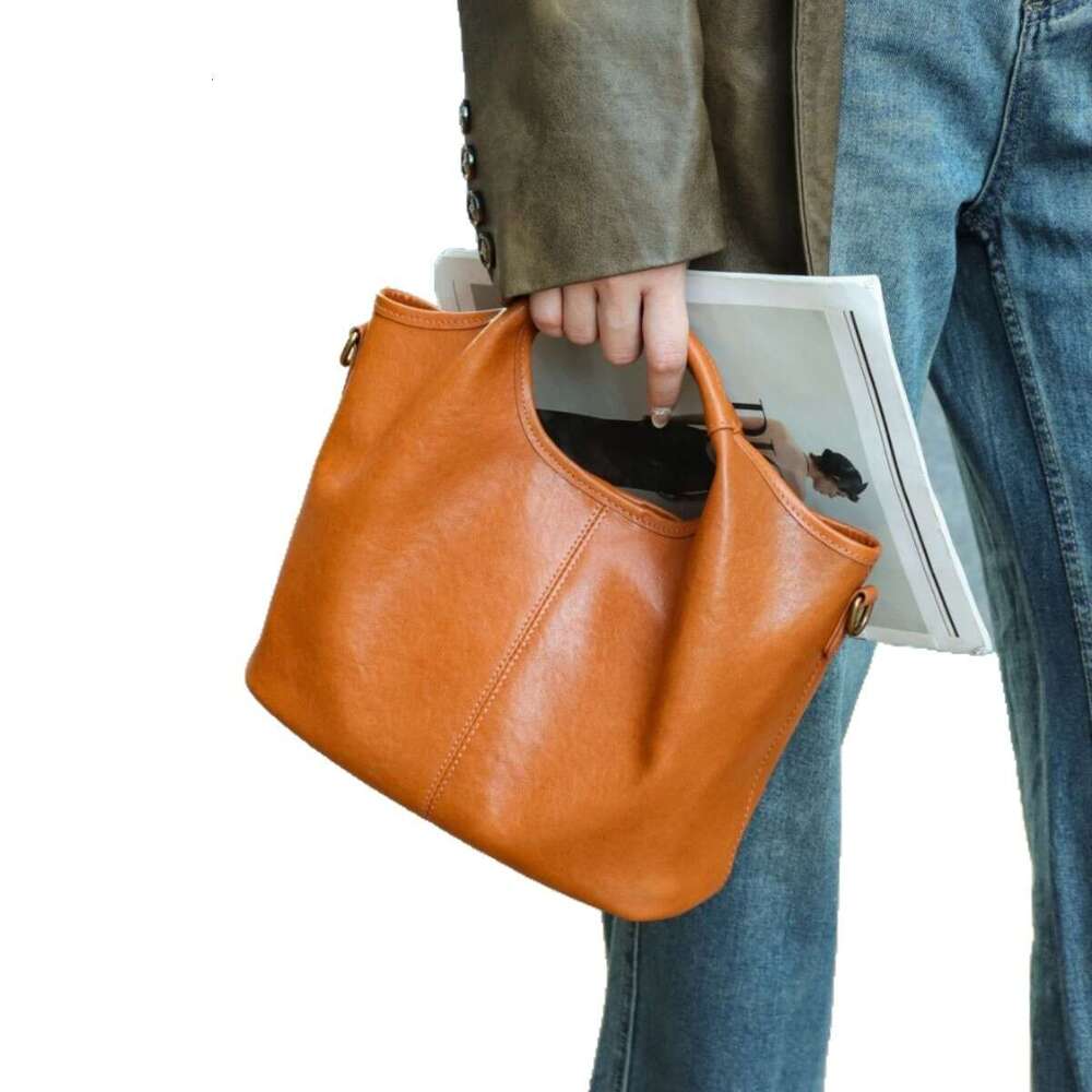 Top Layer Vegetable Tanned Cowhide Bucket For Women 2025 New Spring Summer Handheld Genuine Leather Women's Single Shoulder Crossbody Bag